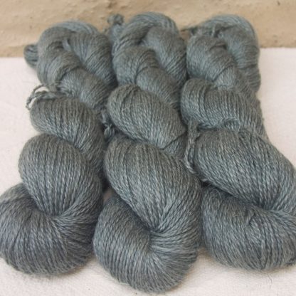 Endless Forms - Mid-toned grey with an aqua-green undertone Baby Alpaca, silk and linen sport weight yarn. Hand-dyed by Triskelion Yarn.