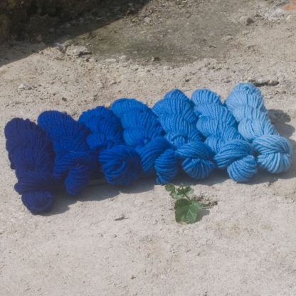 Ultramarine - Seven luminous shades of ultramarine blue Peruvian Highland DK yarn. Hand-dyed by Triskelion Yarn.